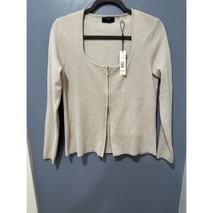 Y2K Tahari Sweater Pale Platinum With Zip Up And Down NWT Sz L Old Money Look